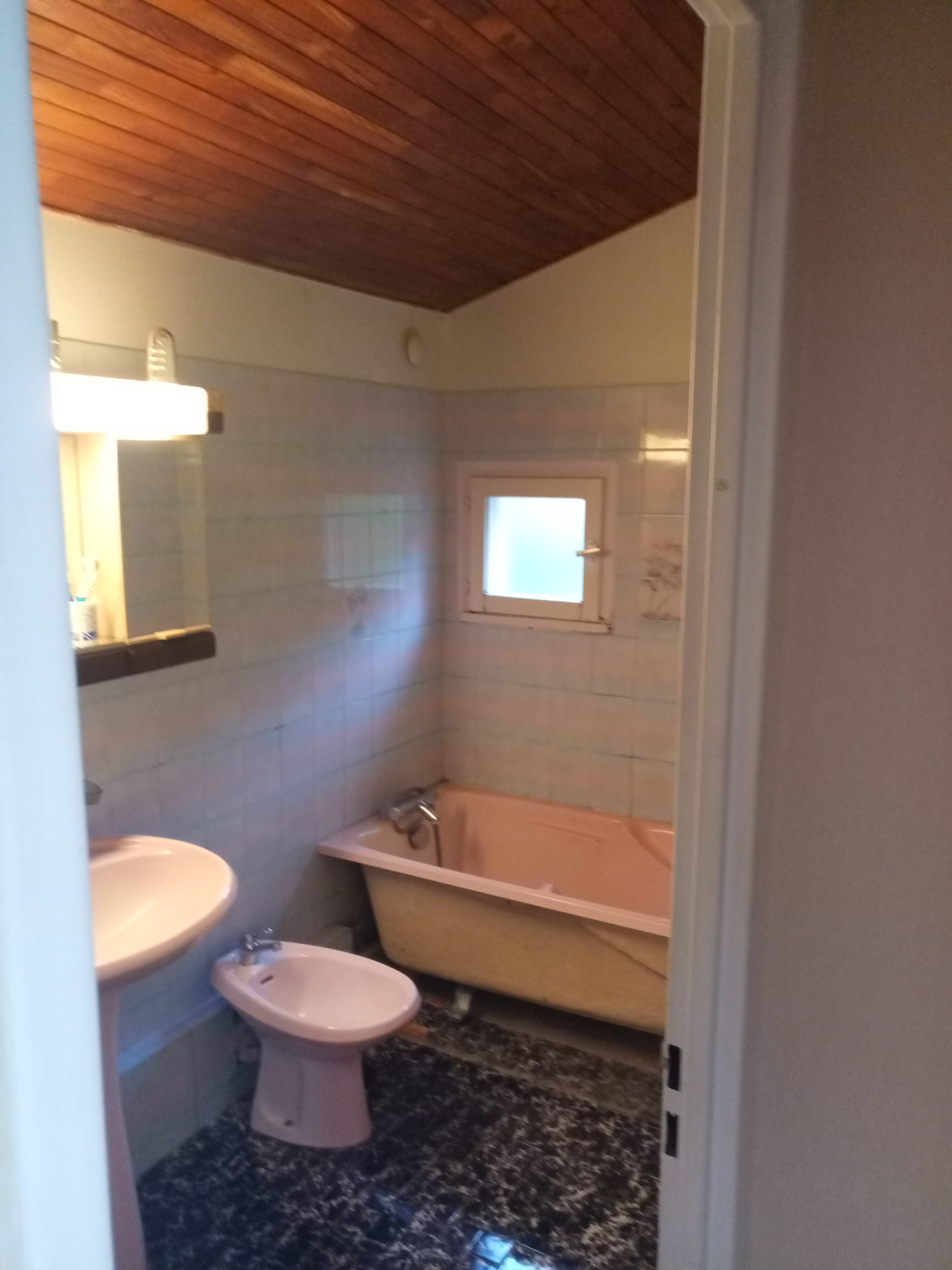 les carreaux colorés et la baignoire existante.